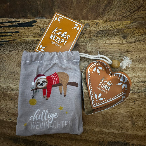 Chillige Weihnachten Faultier Set mit Keksform und Spekulatius