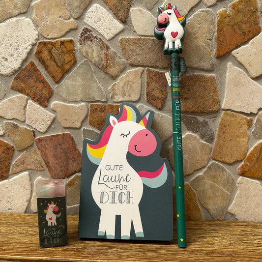 Einhorn Schreibset mit Notizblock, Bleistift und Radierer