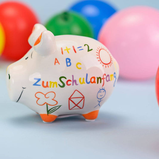 Sparschwein "Zum Schulanfang" aus Keramik, Bunt