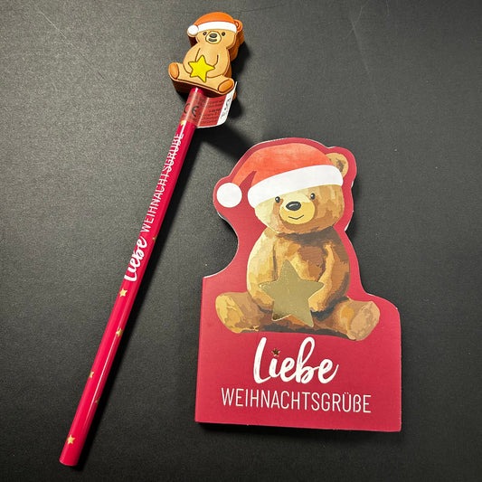 Liebe Weihnachtsgrüße Bär Set1 mit Notizblock und Bleistift