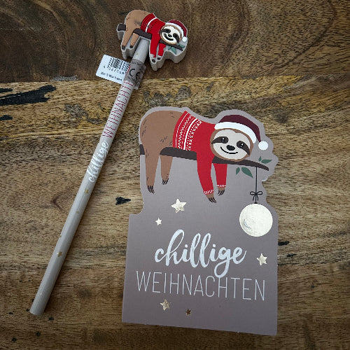 Chillige Weihnachten Faultier Set1 mit Notizblock und Bleistift