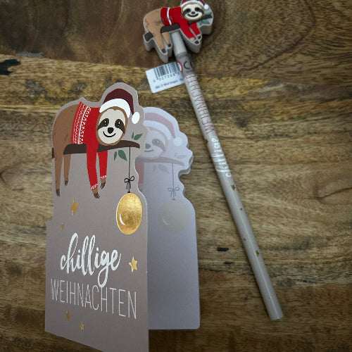 Chillige Weihnachten Faultier Set1 mit Notizblock und Bleistift