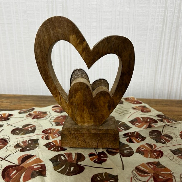 Aufsteller Herz aus Mangoholz/Metall, Silber/Natur (B/H/T) 13x17x5cm