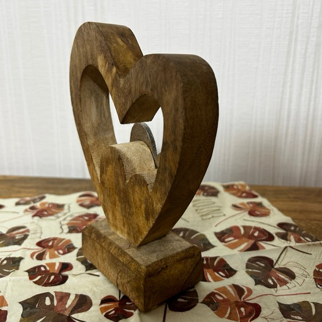 Aufsteller Herz aus Mangoholz/Metall, Silber/Natur (B/H/T) 13x17x5cm
