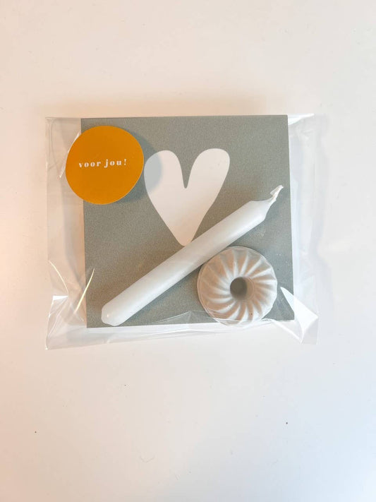 Kerze mit Halter und Forexplatte mit Herz in Blau