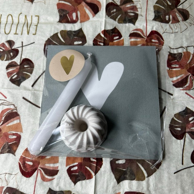 Kerze mit Halter und Forexplatte mit Herz in Blau