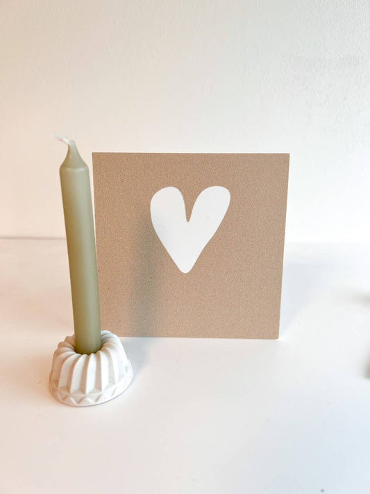 Kerze mit Halter und Forexplatte mit Herz in Camel