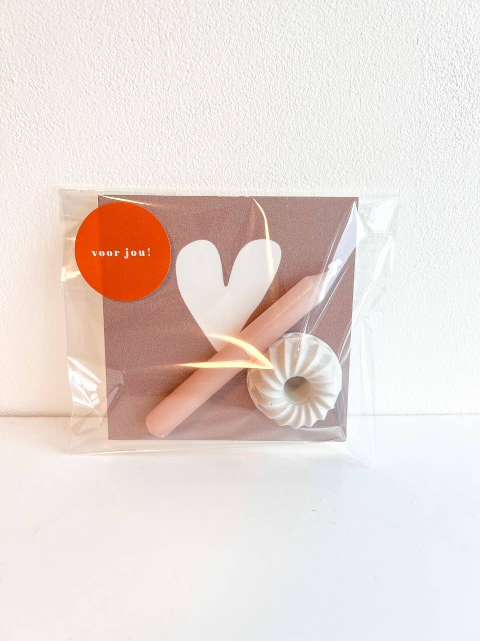 Kerze mit Halter und Forexplatte mit Herz in Altrosa