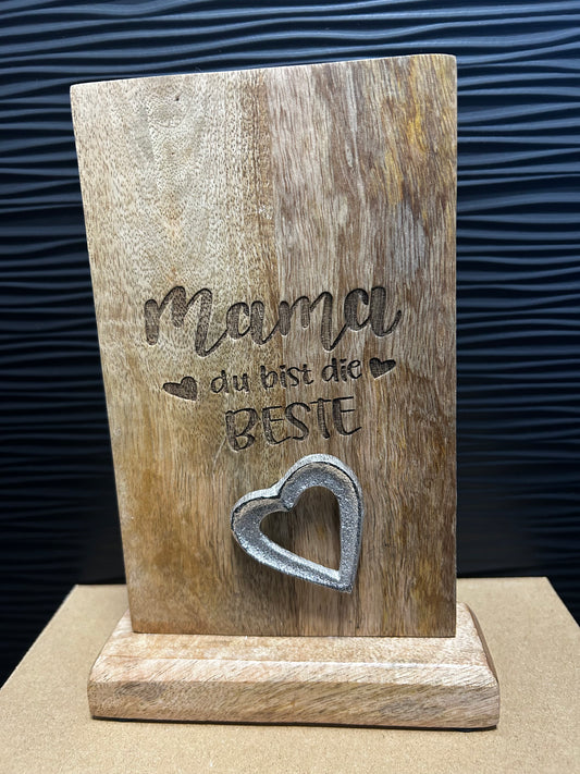 Mangoholz Herz Aufsteller "Mama du bist die Beste"