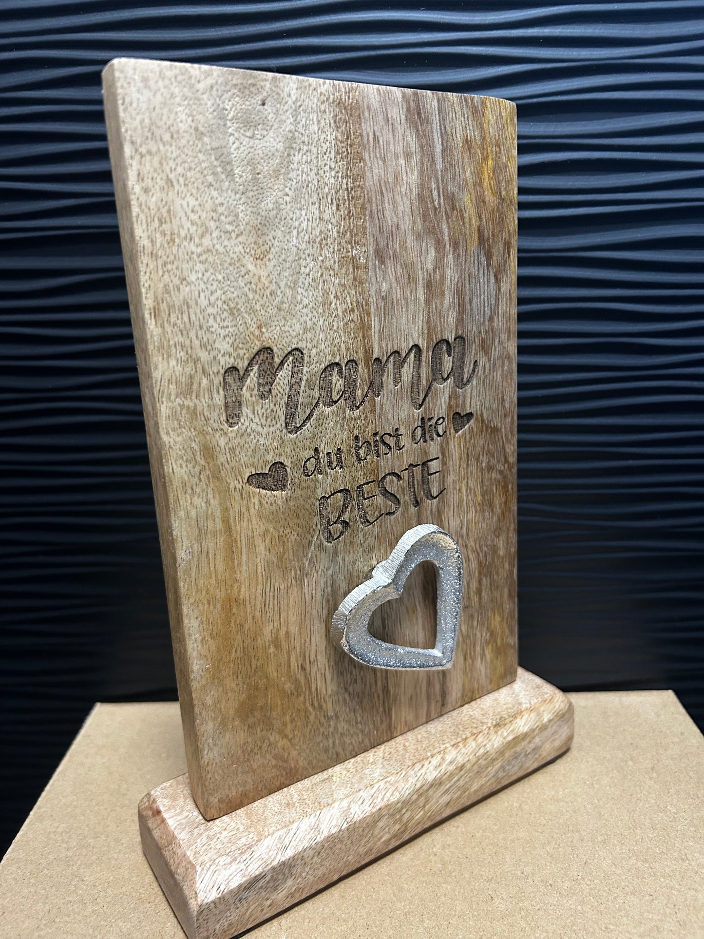 Mangoholz Herz Aufsteller "Mama du bist die Beste"