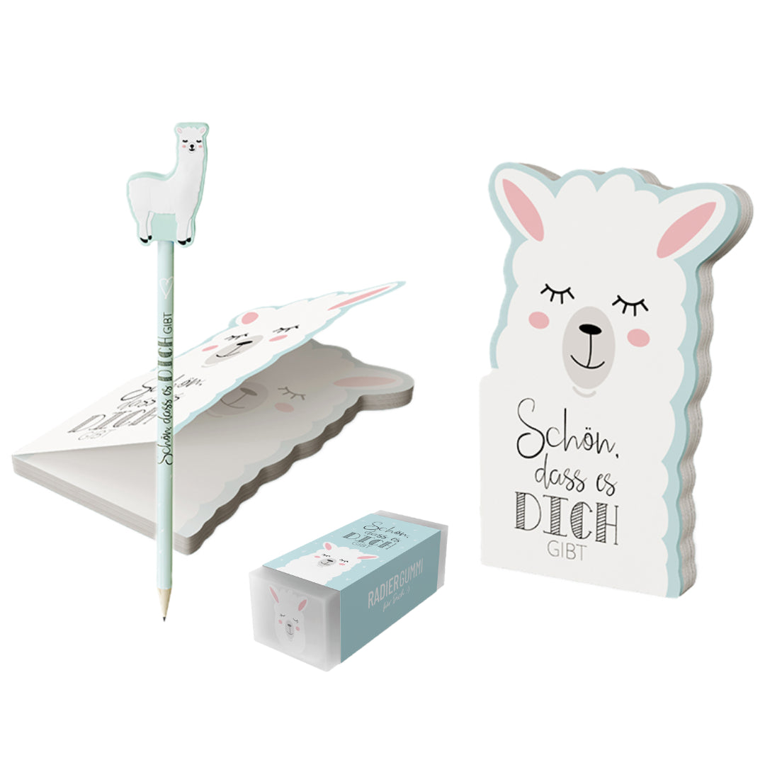 Lama Schreibset mit Notizblock, Bleistift und Radierer