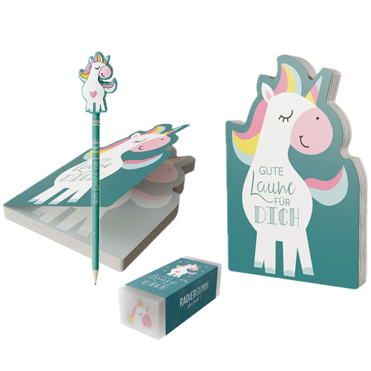 Einhorn Schreibset mit Notizblock, Bleistift und Radierer