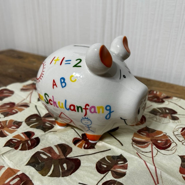 Sparschwein "Zum Schulanfang" aus Keramik, Bunt