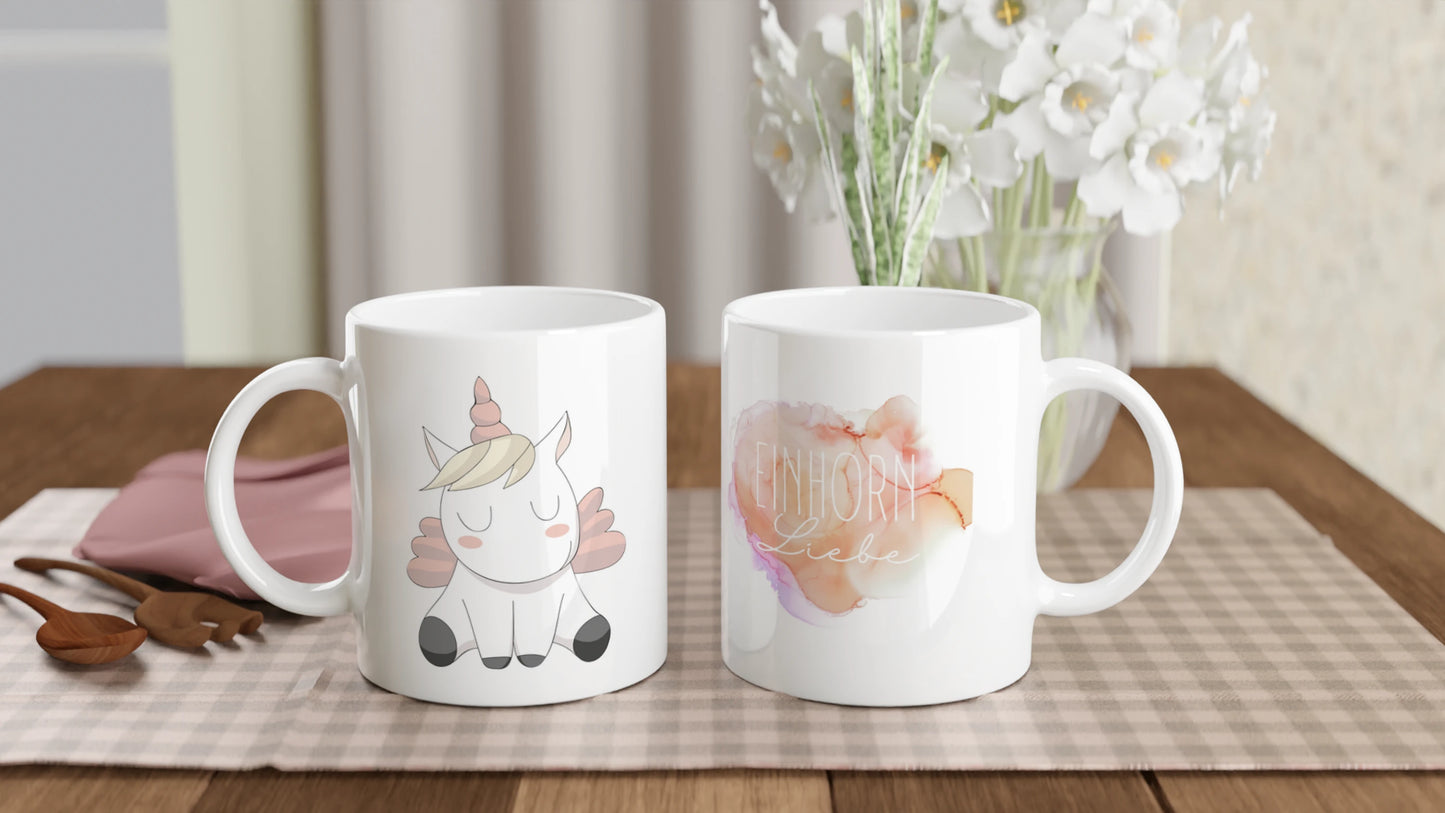 Weiße Keramiktasse Einhornliebe